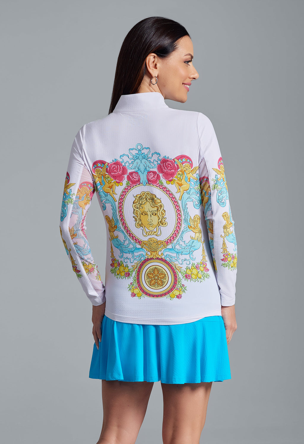 Lala Print Long Sleeve Mock Neck Top – 10936