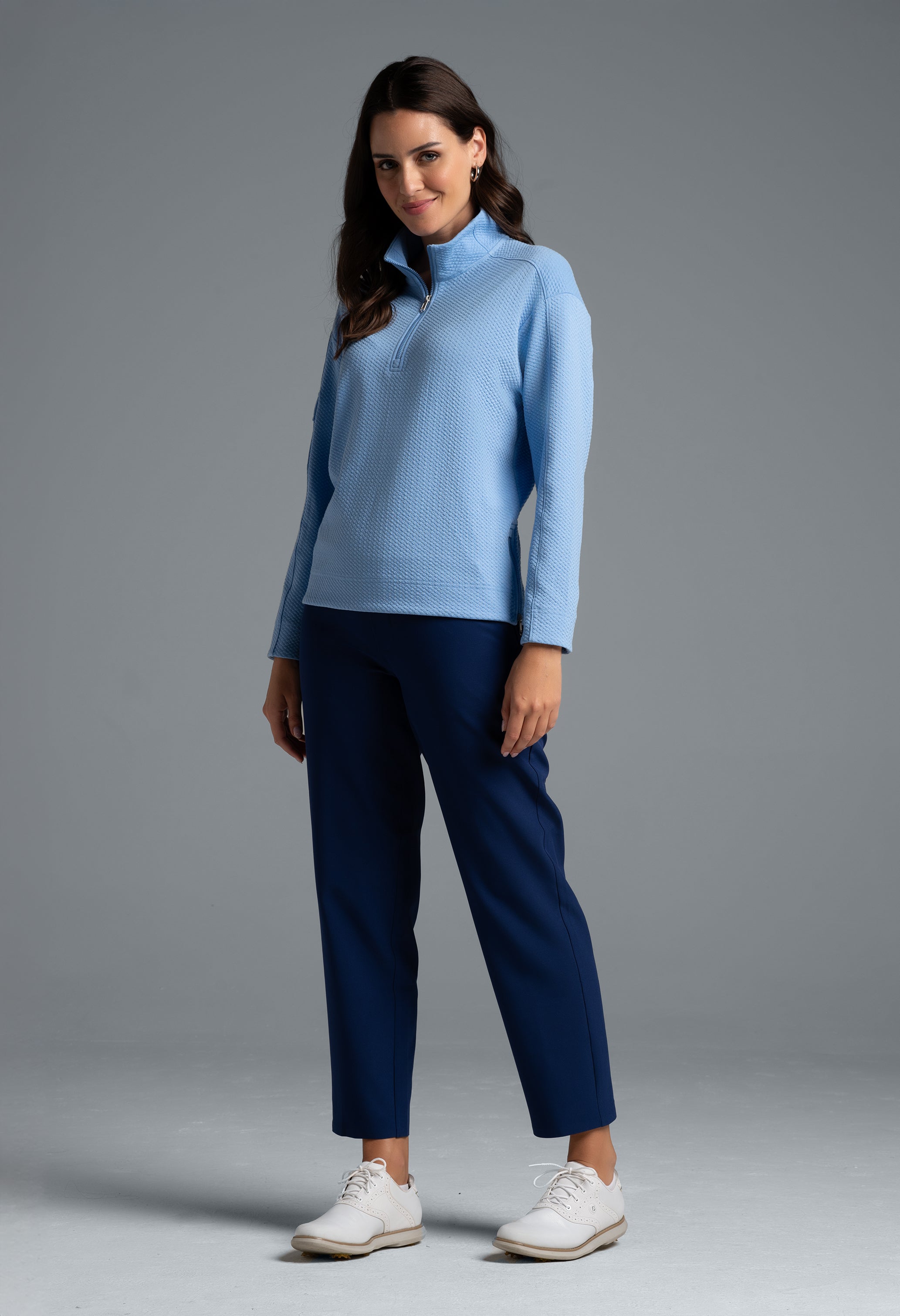 Solid Popcorn Stitch 1/4 Zip Pullover - 42000